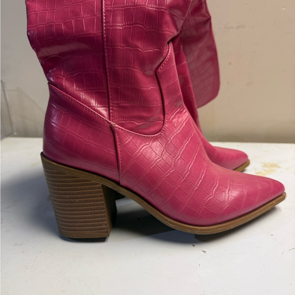Pink Croc-Embossed Women’s Boots
